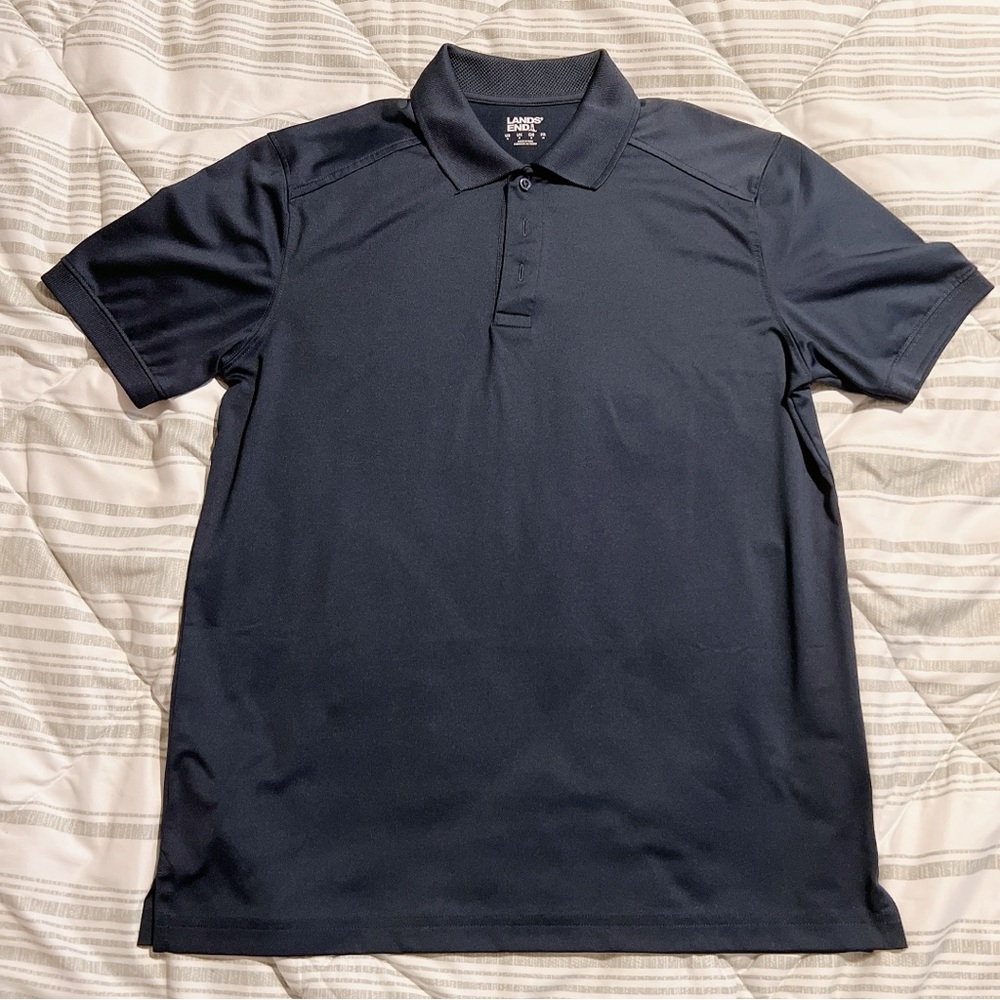 Two - Lands End Rapid Dry Navy Blue Short Sleeve Polo Shirt